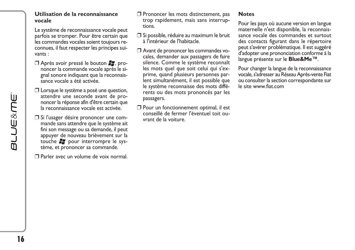 Fiat Qubo Blue&Me Guide d'utilisation 2008 - 2016