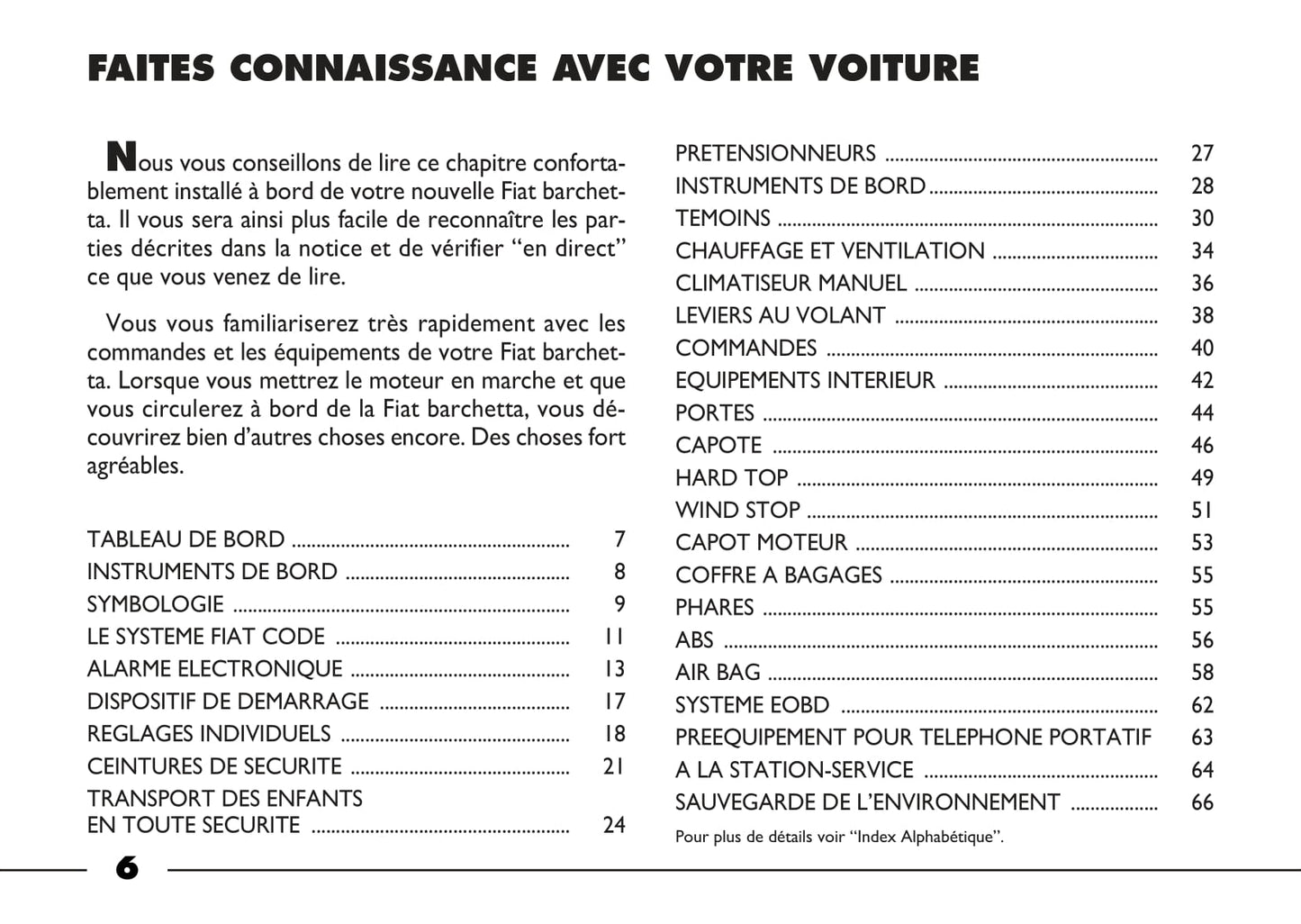 2003-2004 Fiat Barchetta Owner's Manual | French