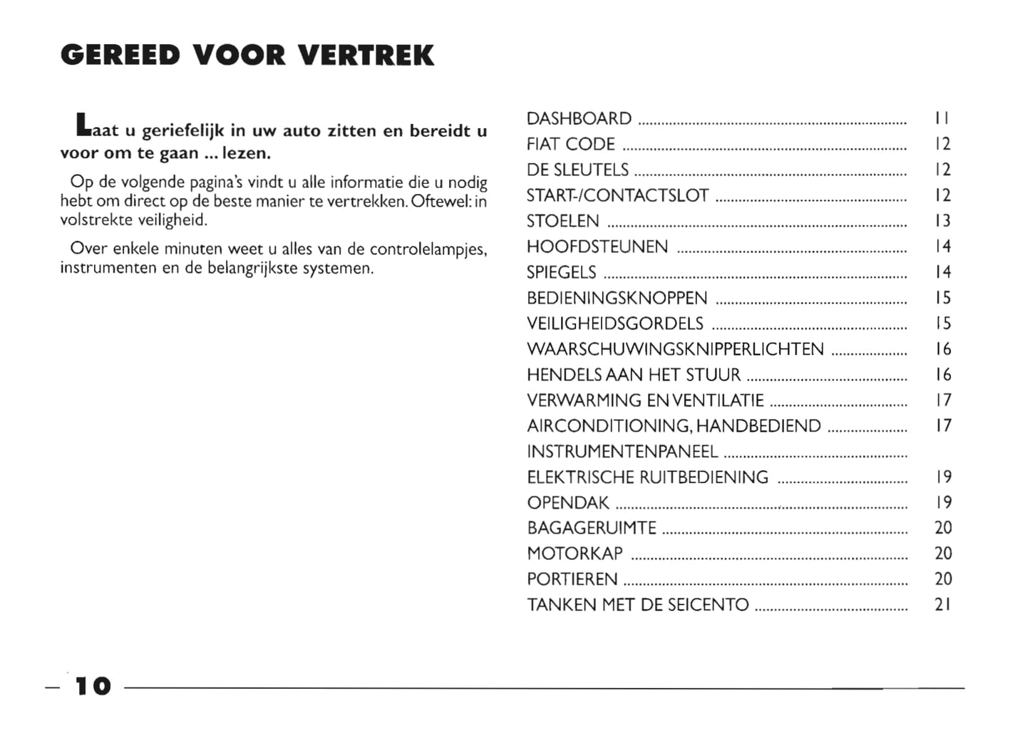 1999-2000 Fiat Seicento Bedienungsanleitung | Niederländisch