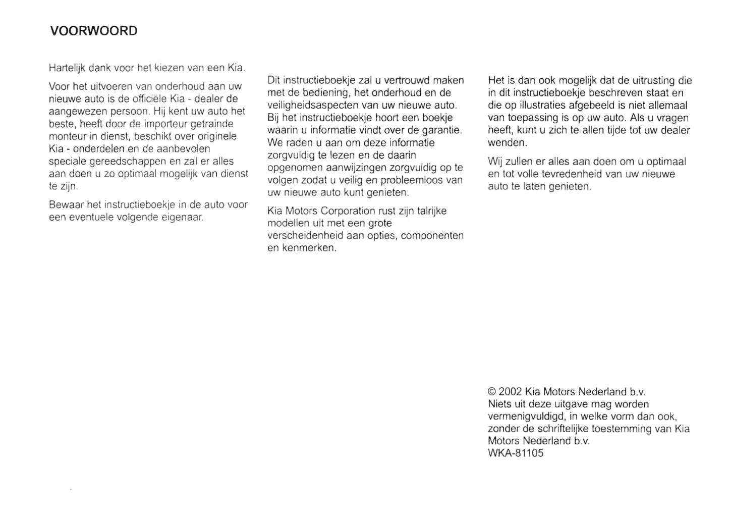 2002-2003 Kia Rio Owner's Manual | Dutch