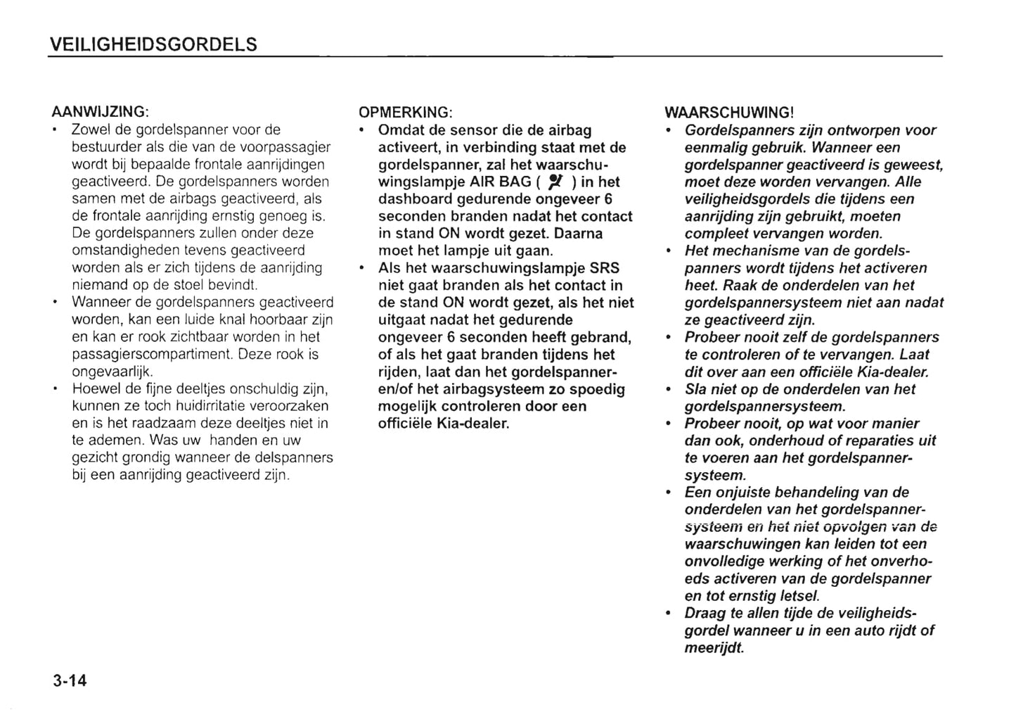 2002-2003 Kia Rio Owner's Manual | Dutch