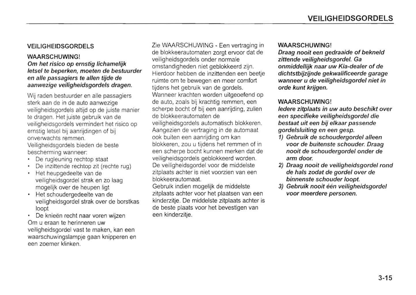 2002-2003 Kia Rio Owner's Manual | Dutch