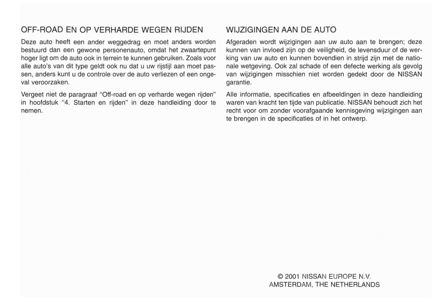 2001-2002 Nissan X-Trail Gebruikershandleiding | Nederlands