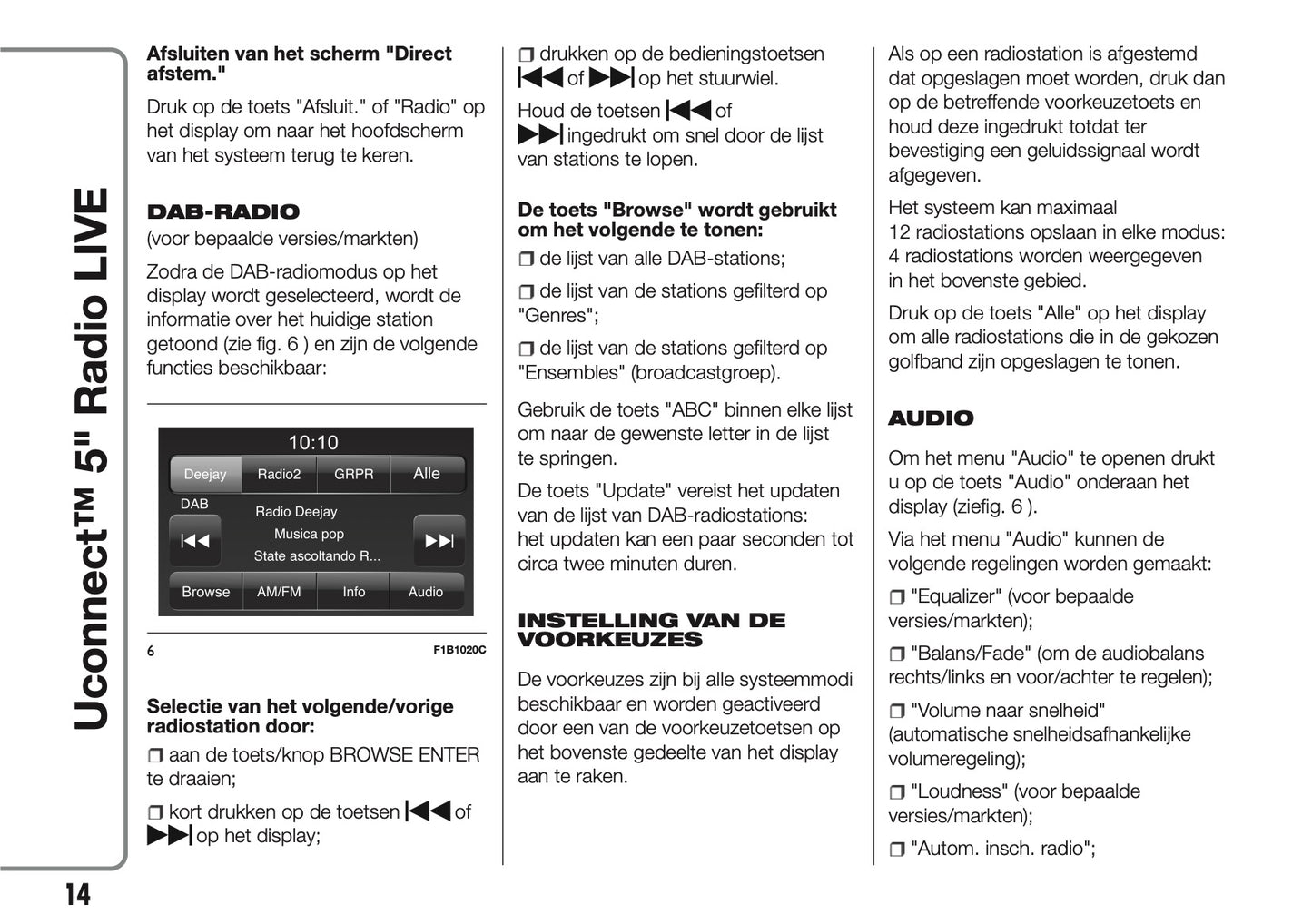 2017-2018 Abarth 500/595/695 Uconnect 5.0 Radio Infotainment Manual | Dutch