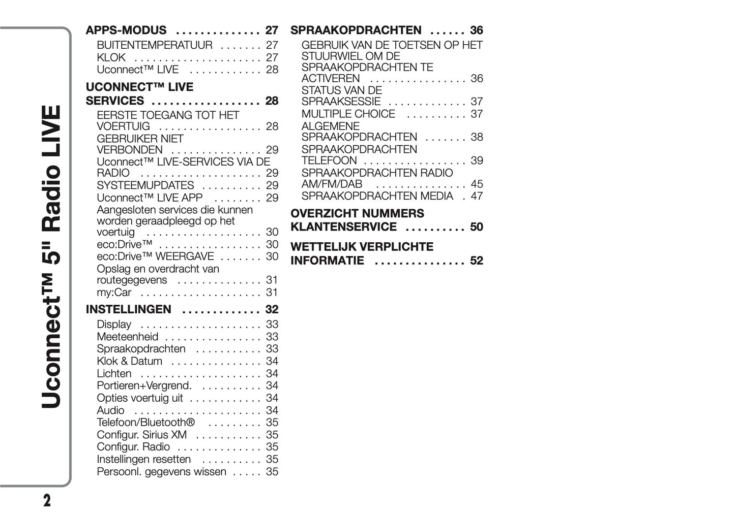 2017-2018 Abarth 500/595/695 Uconnect 5.0 Radio Infotainment Manual | Dutch