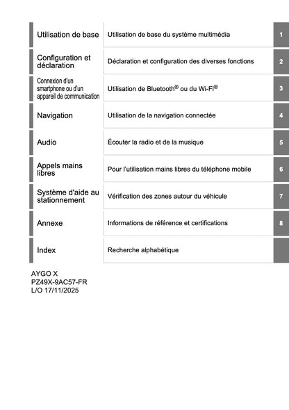 2025-2026 Toyota Aygo X Navigation Manual | French
