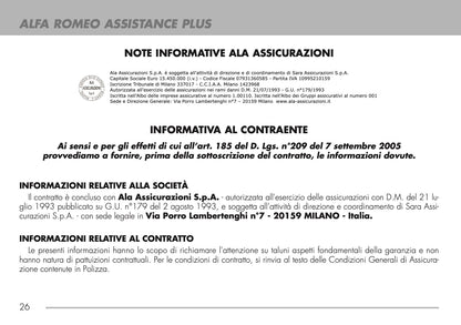 2009-2011 Alfa Romeo Maintenance Book | Italian