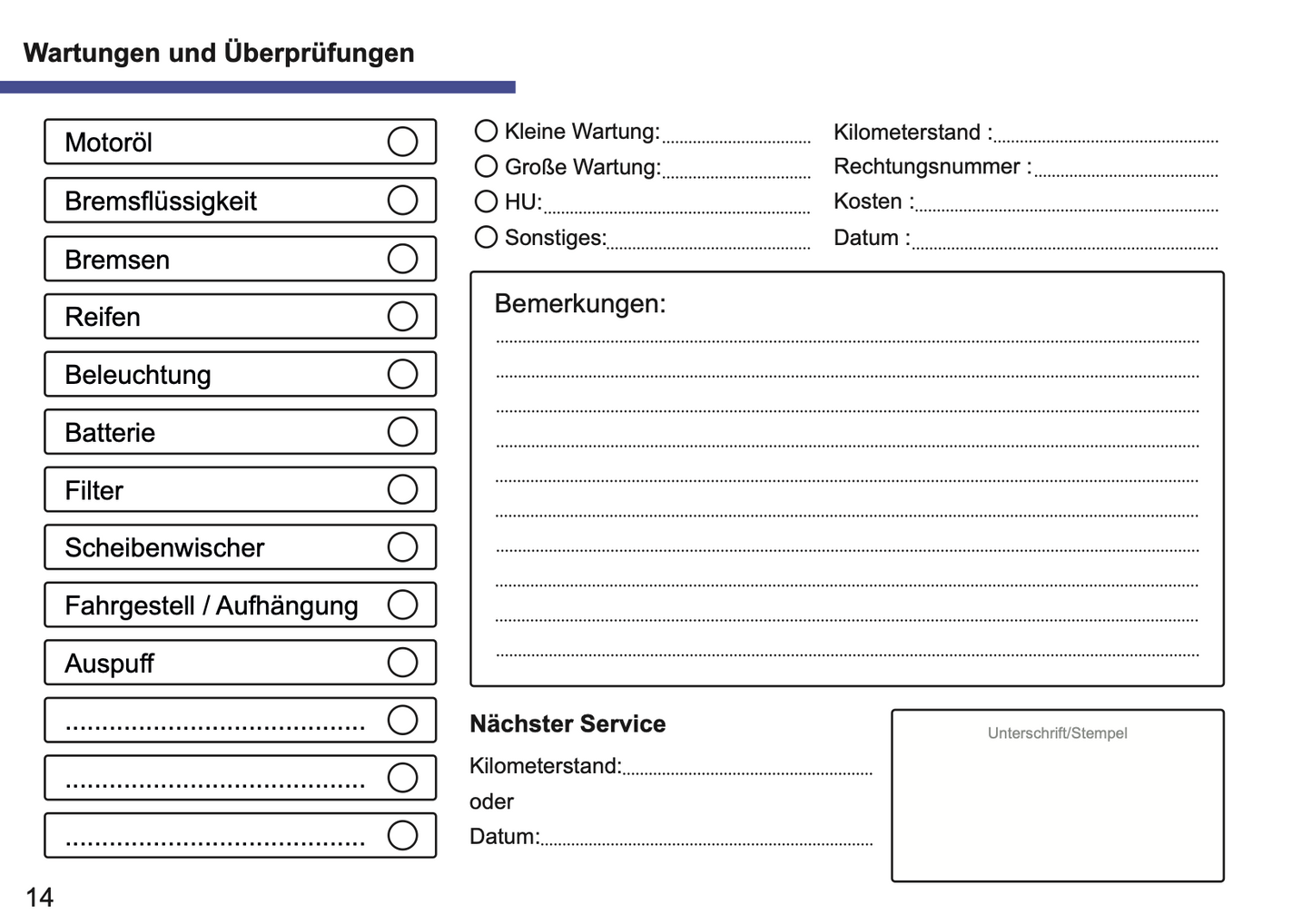 Serviceheft Jeep | Deutsch