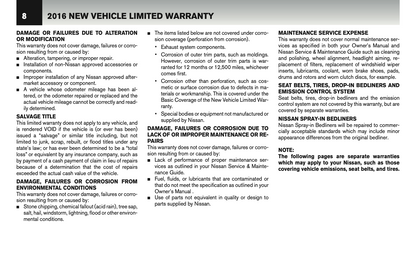 2016 Nissan GT-R Warranty Information Booklet Supplement Manual | English