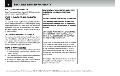 2016 Nissan GT-R Warranty Information Booklet Supplement Manual | English