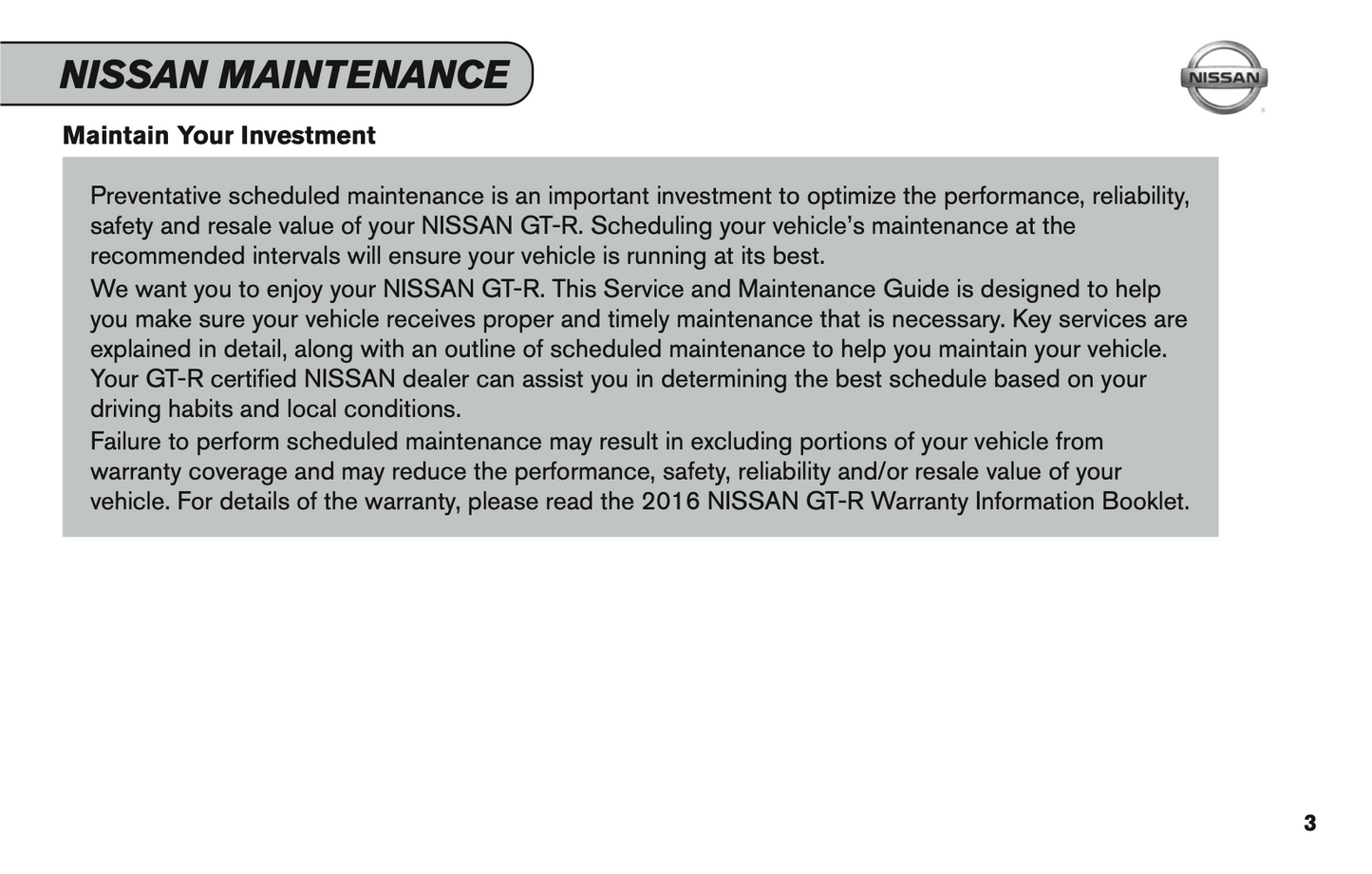 2016 Nissan GT-R Service & Maintenance Guide | English