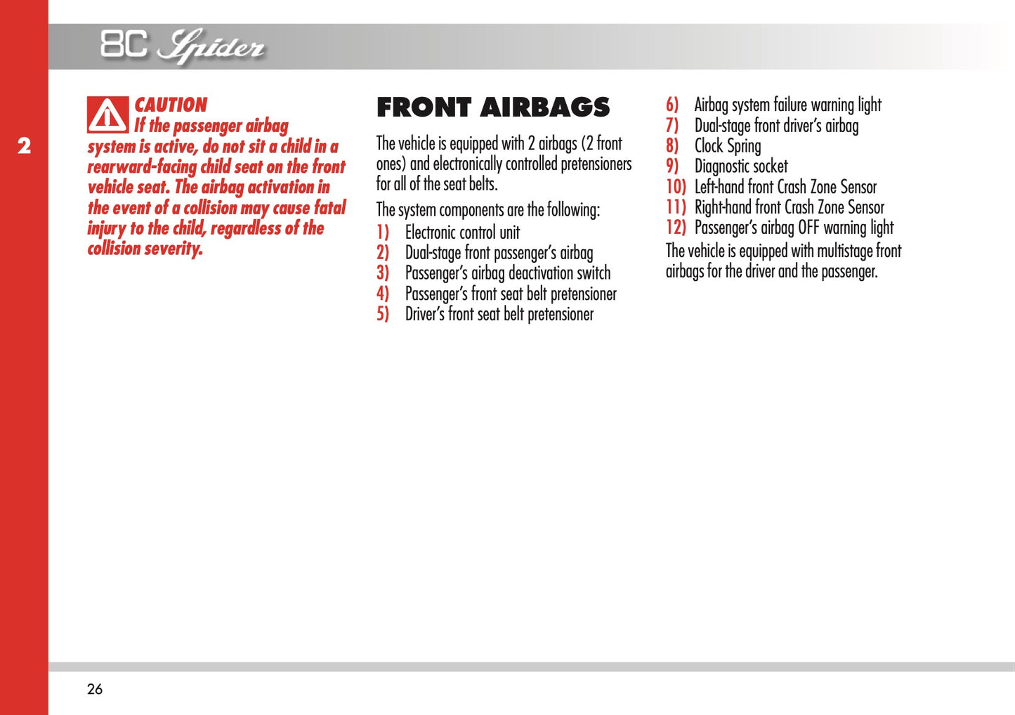 2009-2010 Alfa Romeo 8C Spider Owner's Manual | English