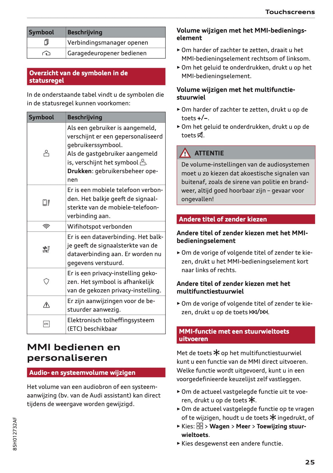 2025 Audi Q6 e-tron Owner's Manual | Dutch