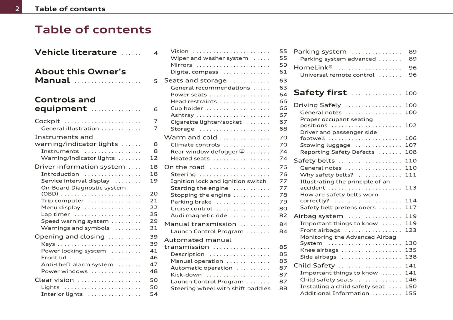 2010 Audi R8 Owner's Manual | English US