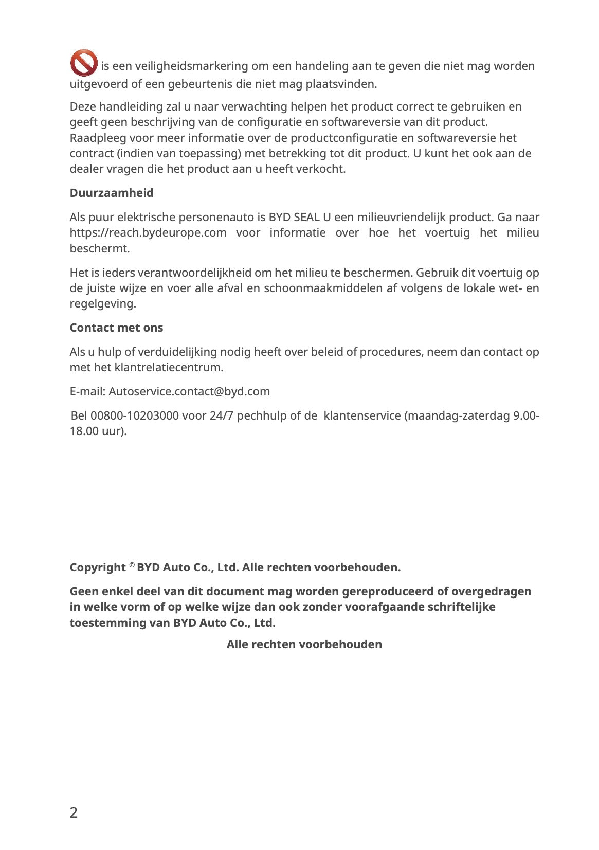 2023-2026 BYD Seal U EV Owner's Manual | Dutch