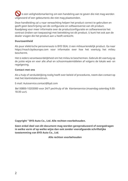 2023-2026 BYD Seal U EV Owner's Manual | Dutch