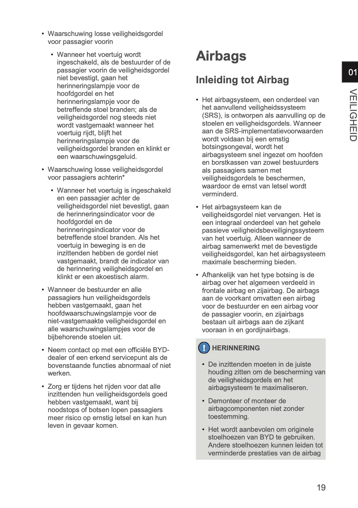 2024-2026 BYD SEAL U DM-i Owner's Manual | Dutch