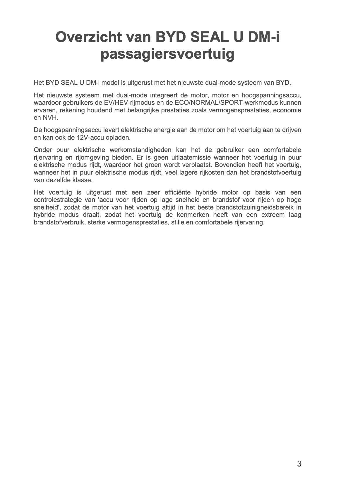 2024-2026 BYD SEAL U DM-i Owner's Manual | Dutch