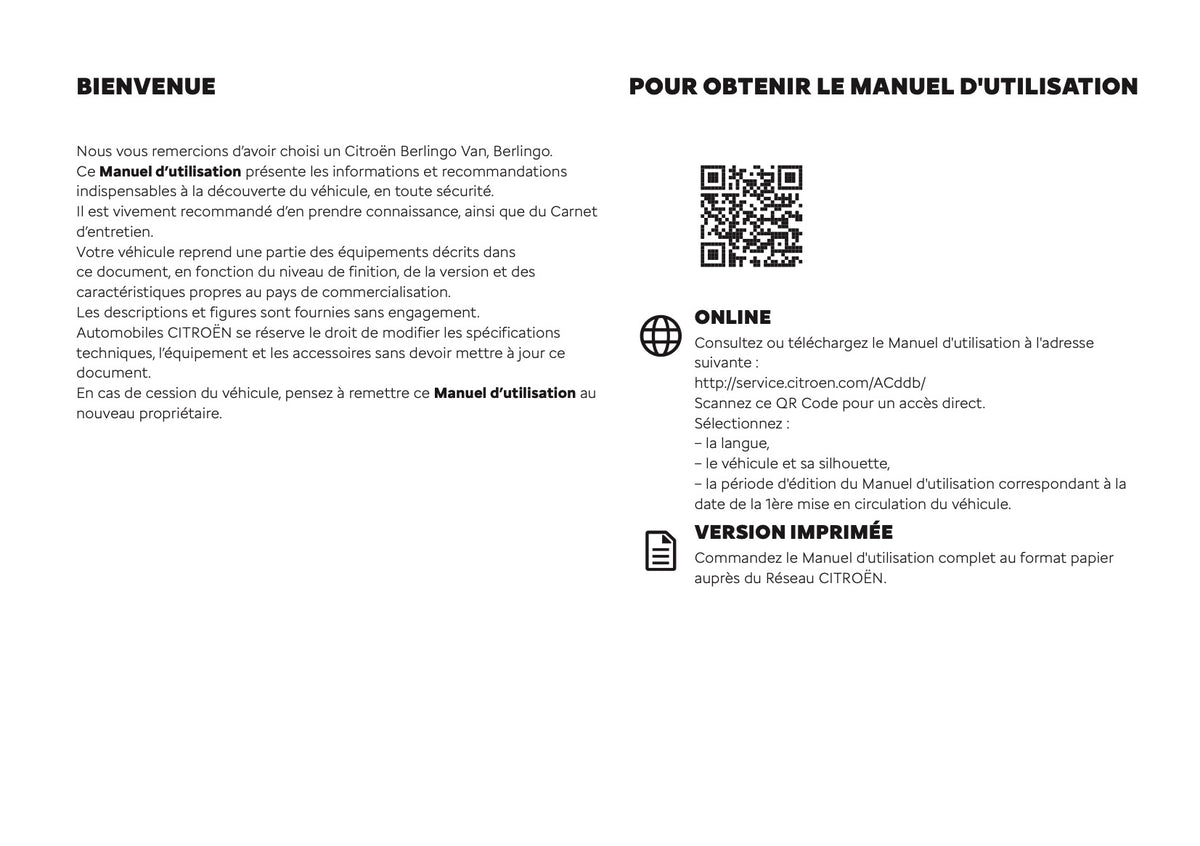 2026 Citroën Berlingo Owner's Manual | French