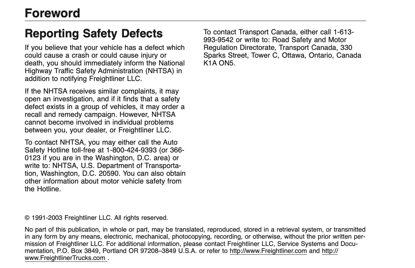 1998 Freightliner Business Class Trucks Owner's Manual | English