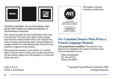 2001 GMC C Series Owner's Manual | English US