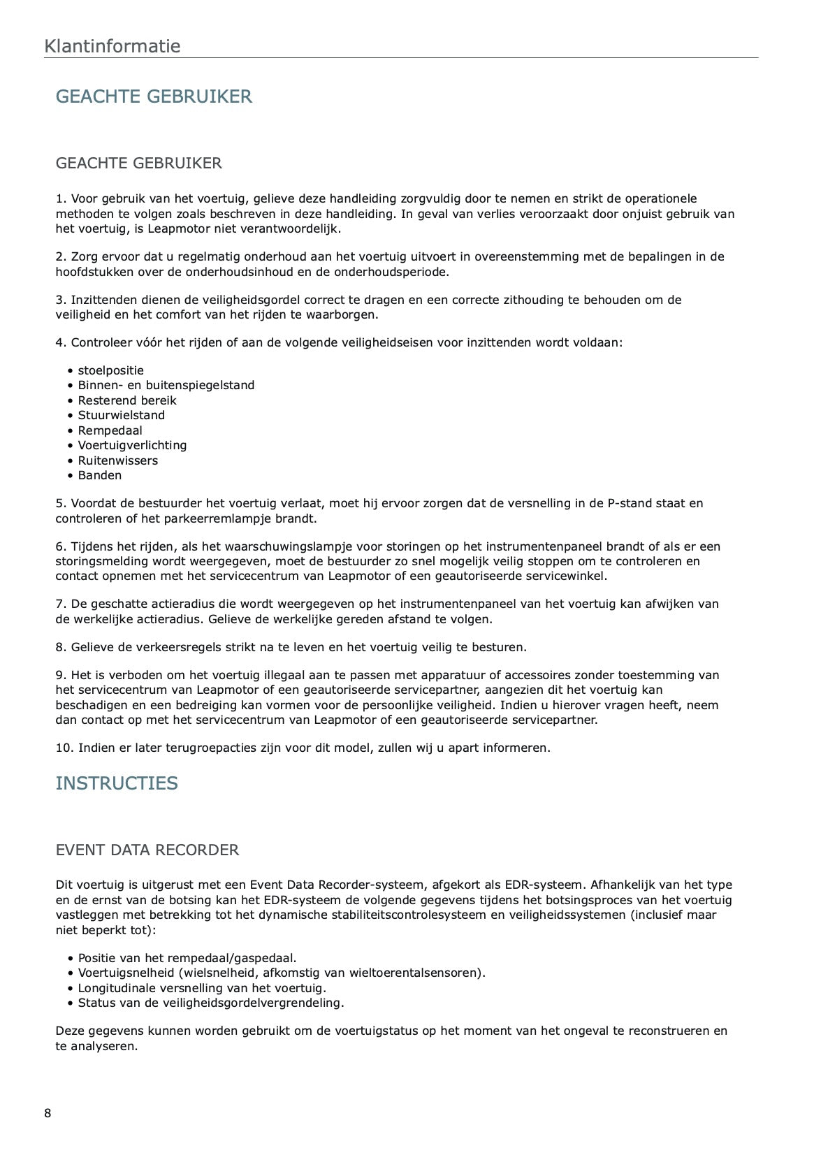 2025 Leapmotor C10 Owner's Manual | Dutch
