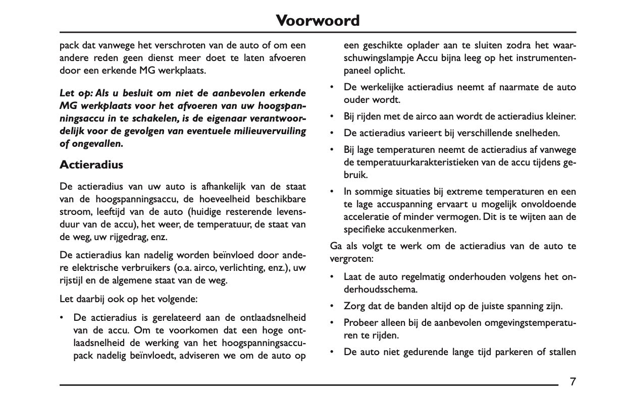 2022 MG Marvel R Owner's Manual | Dutch