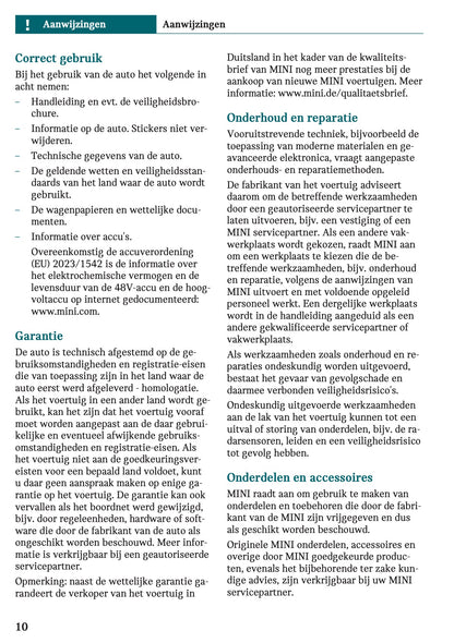 2025-2026 Mini Cooper Owner's Manual | Dutch