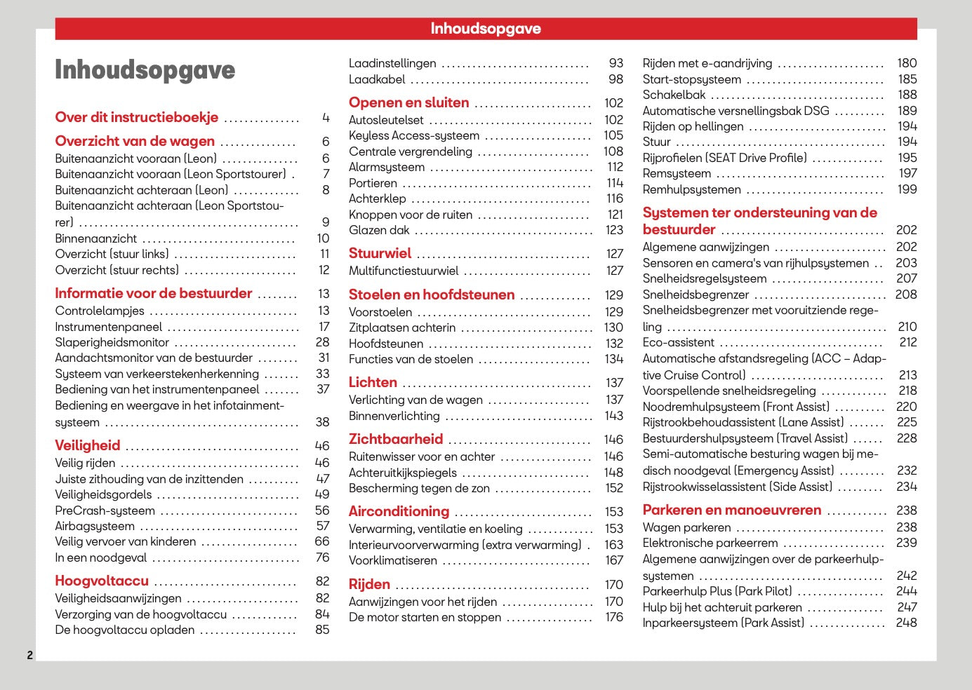 2026 Seat Leon/Leon Sportstourer Owner's Manual | Dutch