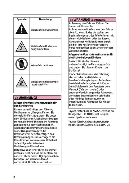 2025-2026 Toyota Aygo X Owner's Manual | German