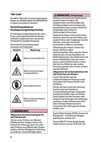 2025-2026 Toyota C-HR Plug-in-Hybrid Owner's Manual | German