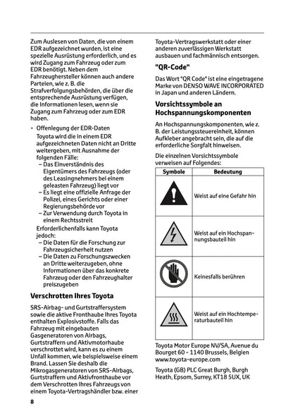 2025-2026 Toyota Mirai Owner's Manual | German