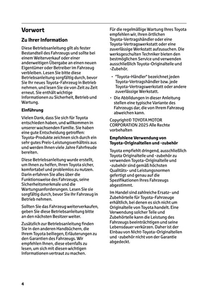 2025-2026 Toyota Urban Cruiser Owner's Manual | German