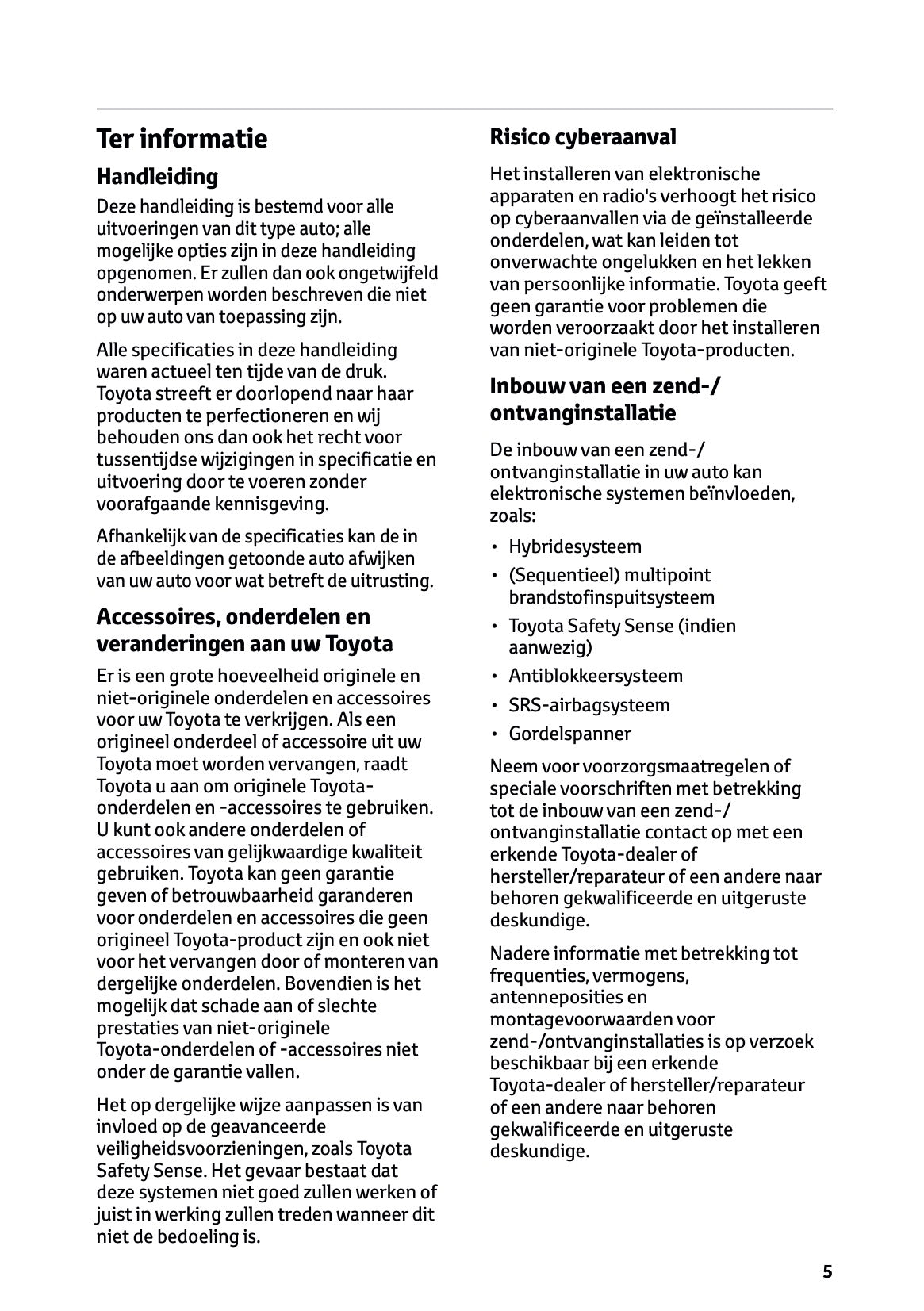 2025-2026 Toyota Yaris Hybrid Owner's Manual | Dutch