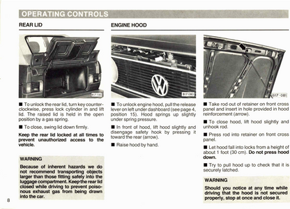 1986 Volkswagen Cabriolet Owner's Manual | English