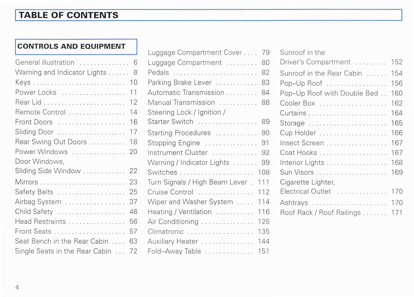 1999 Volkswagen EuroVan Owner's Manual | English