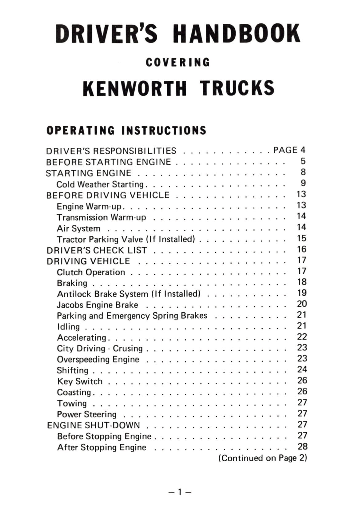 1976 Kenworth  Gebruikershandleiding | Engels