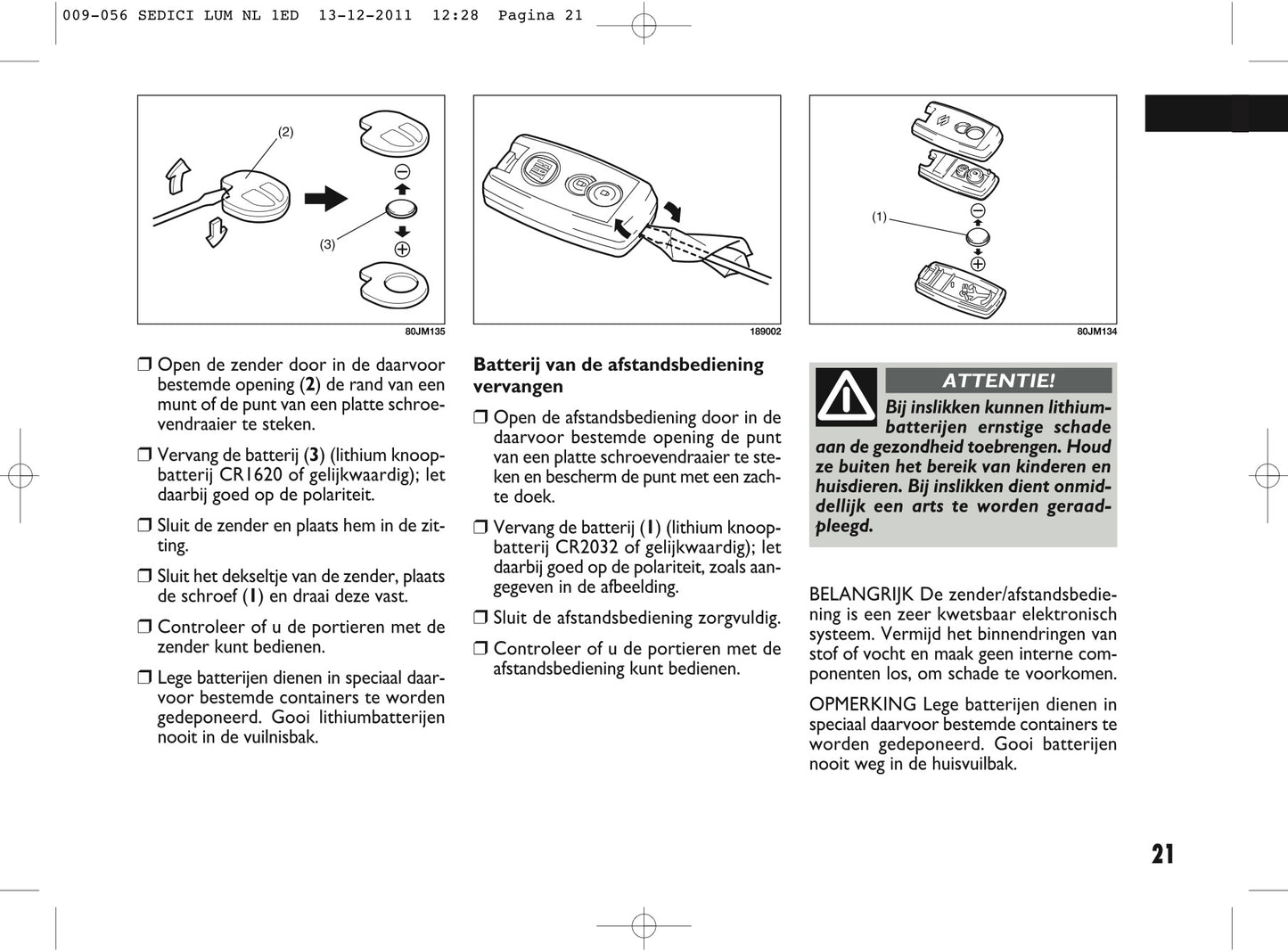 2013 Fiat Sedici Owner's Manual | Dutch