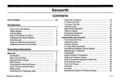 1996-2003 Kenworth K100/W900/T600/T800/C500 Manuel du propriétaire | Anglais