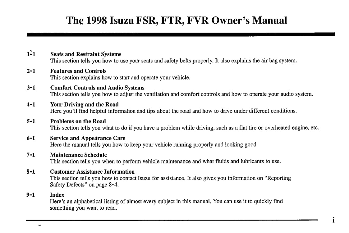 1998 Isuzu FSR/FTR/FVR Owner's Manual | English