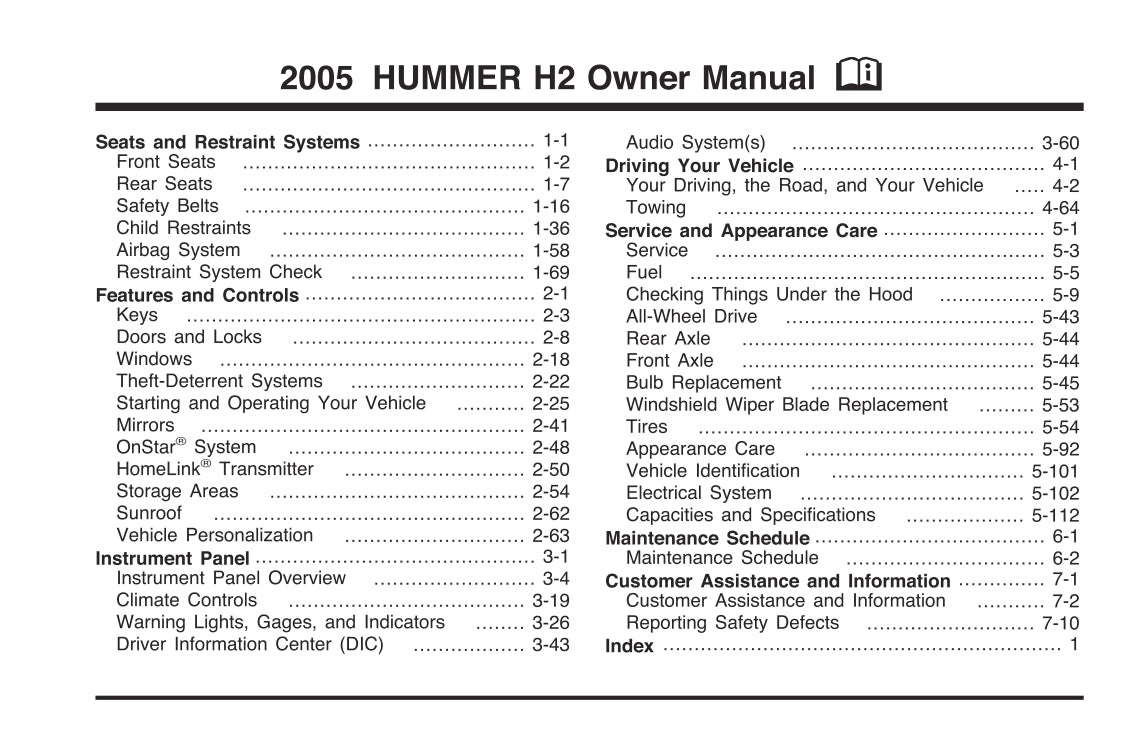 2005 Hummer H2 Manuel du propriétaire | Anglais