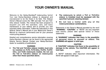 1991 Harley-Davidson TLE/TLE-Ultra Sidecar Owner's Manual | English