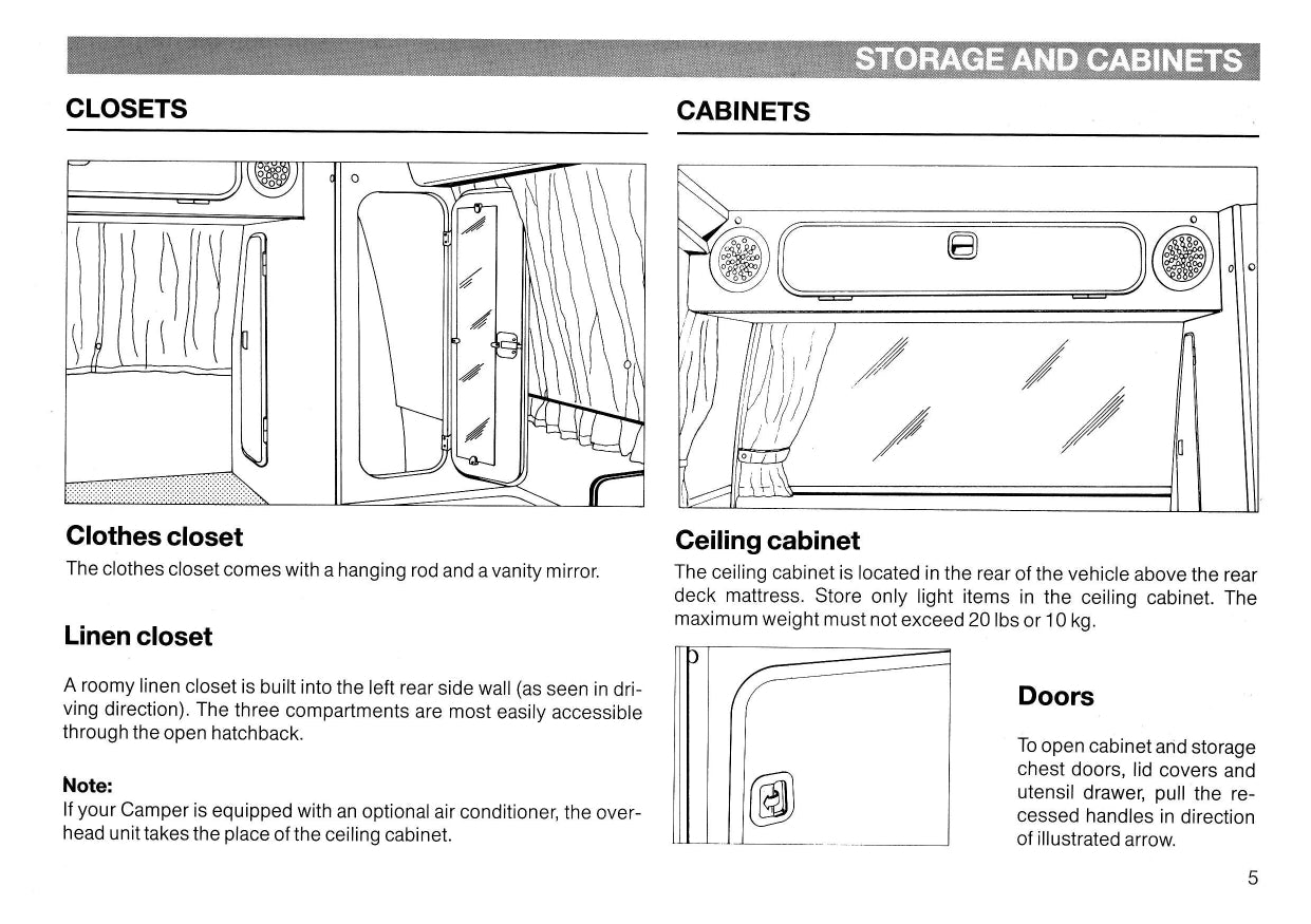 1987 Volkswagen Camper Owner's Manual Supplement | English