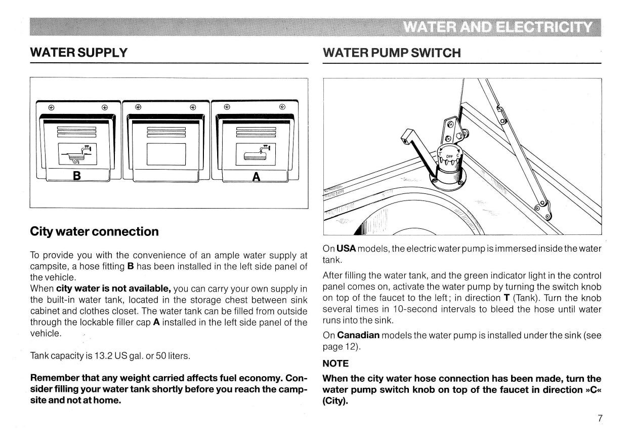 1987 Volkswagen Camper Owner's Manual Supplement | English