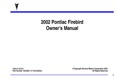 2002 Pontiac Firebird Gebruikershandleiding | Engels