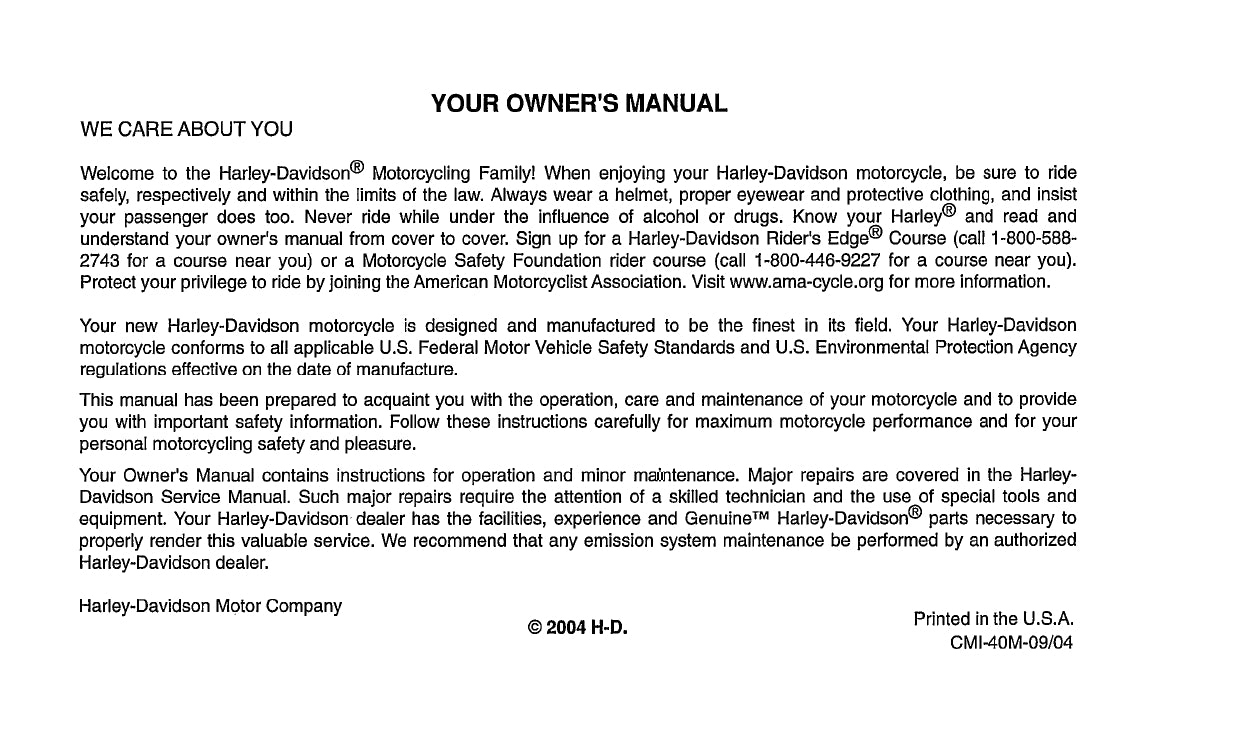 2005 Harley Davidson Softail Owner's Manual | English