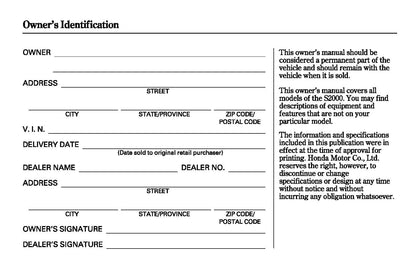 2007 Honda S2000 Owner's Manual | English