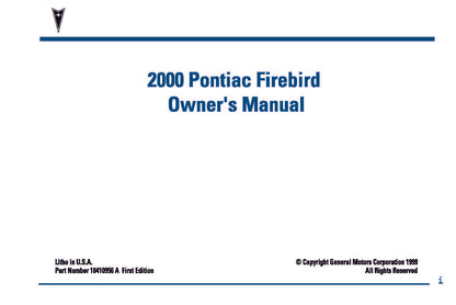 2000 Pontica Firebird Bedienungsanleitung | Englisch