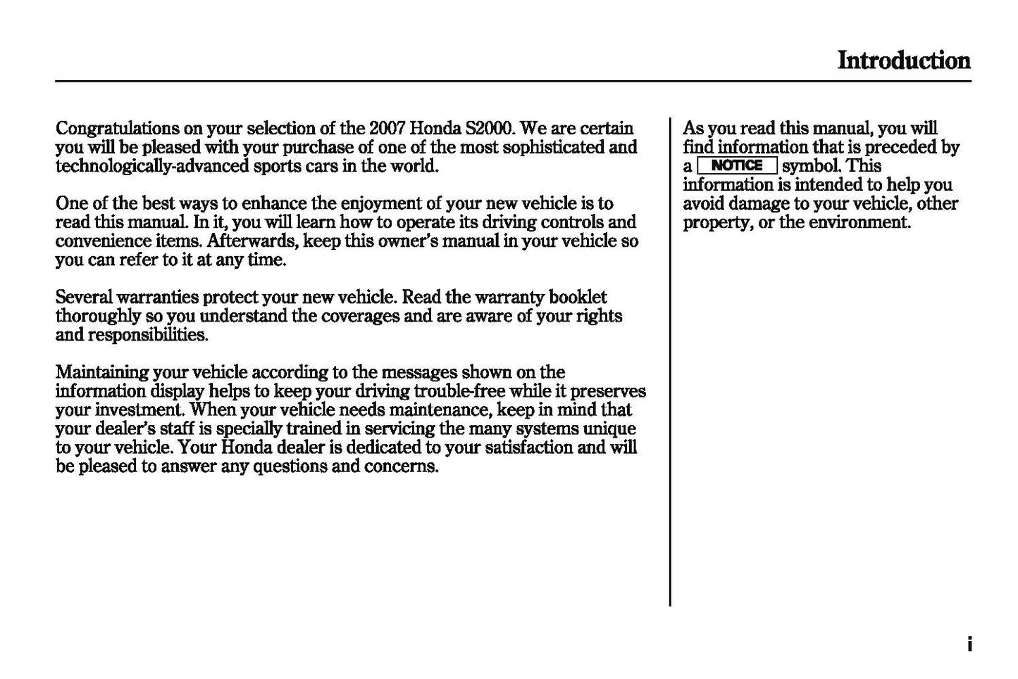 2007 Honda S2000 Owner's Manual | English