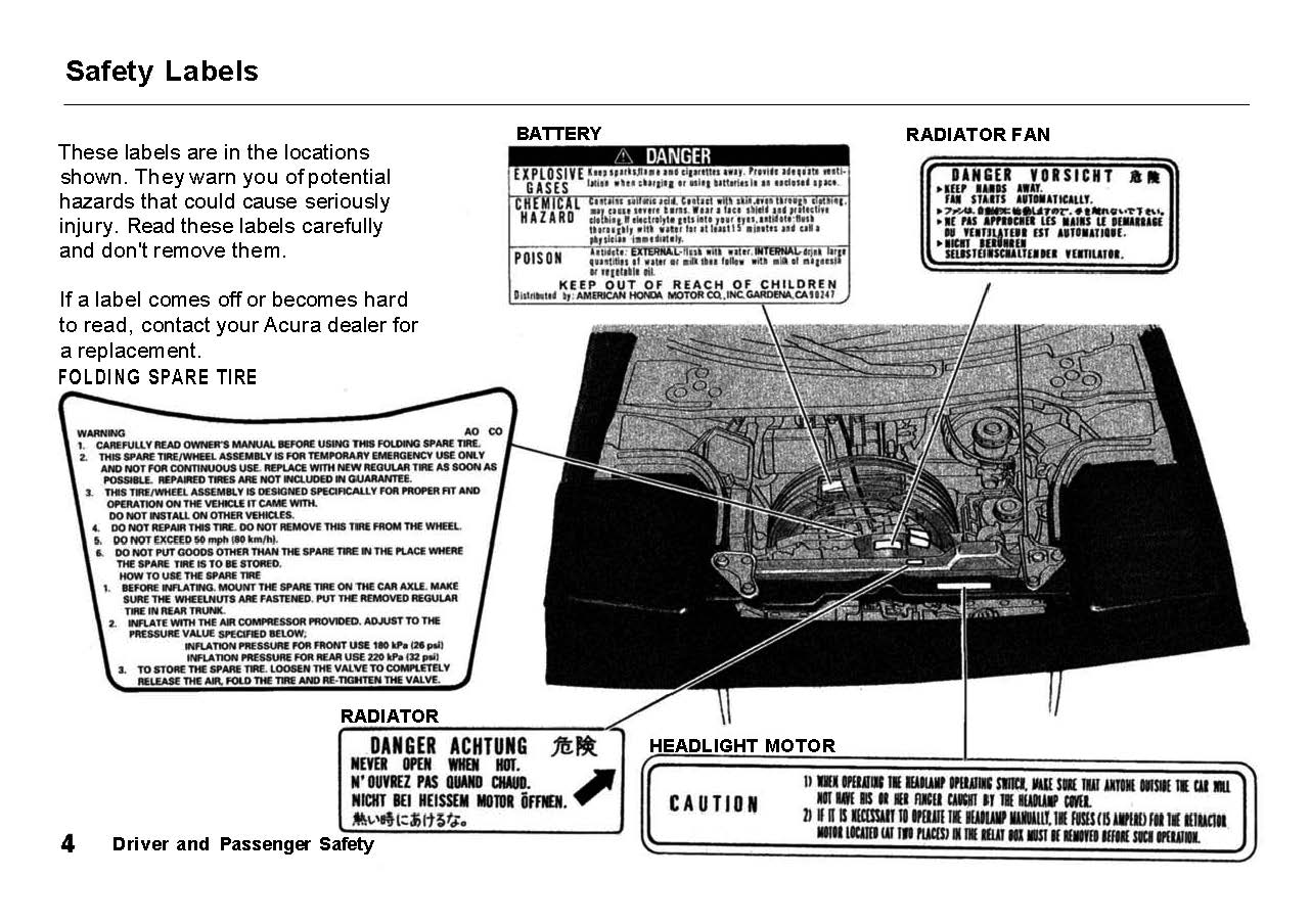 1991 Acura NSX Owner's Manual | English